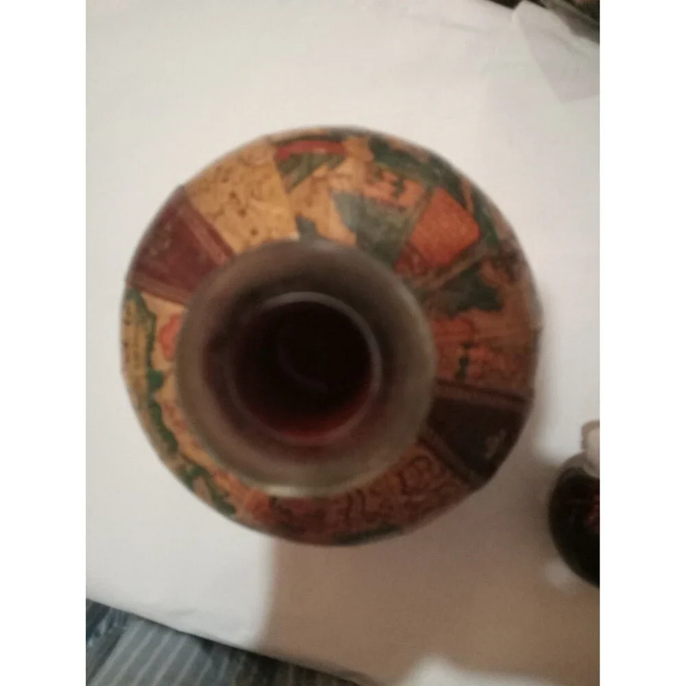 Vintage Decanter Made in Italy Leather Wrapped World Map Glass Bottle